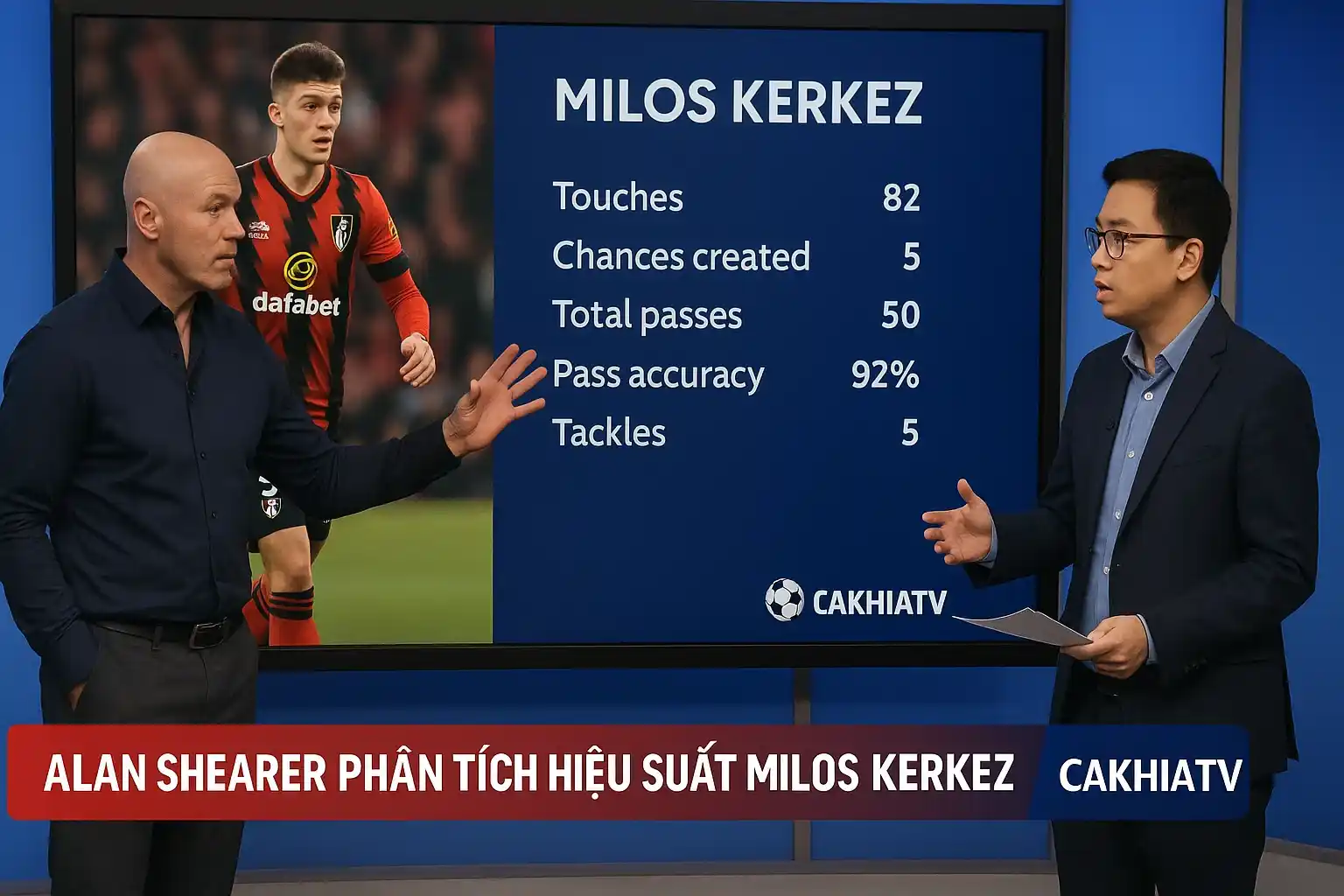 Alan Shearer phân tích hiệu suất Milos Kerkez cùng chuyên gia CakhiaTV
